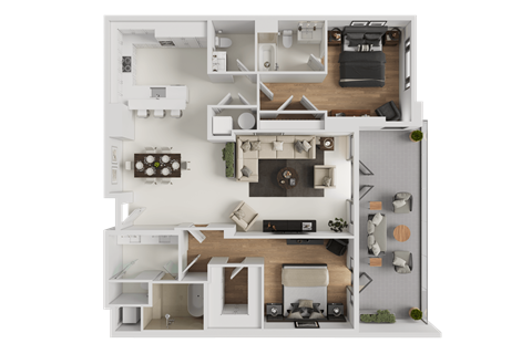 Floor plan for 2 beds, 2.5 baths, 1490 sqft